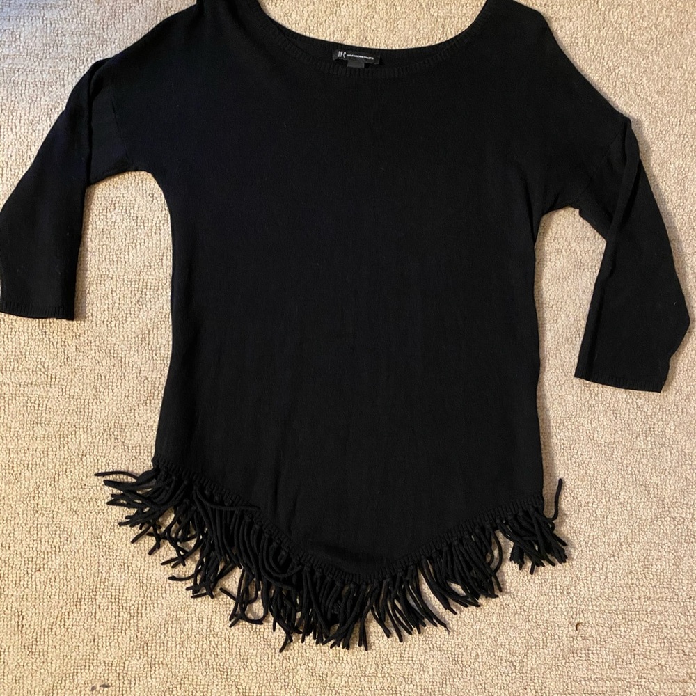 INC Large black Sweater with fringes 3/4 sleeve